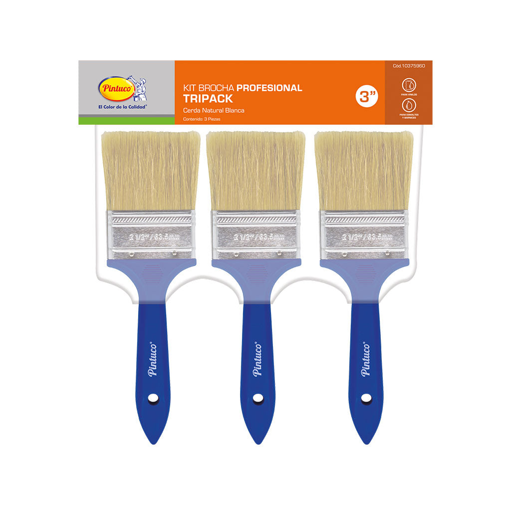 Kit Brocha Profesional Plástico Blanco Tripack - Pintuco