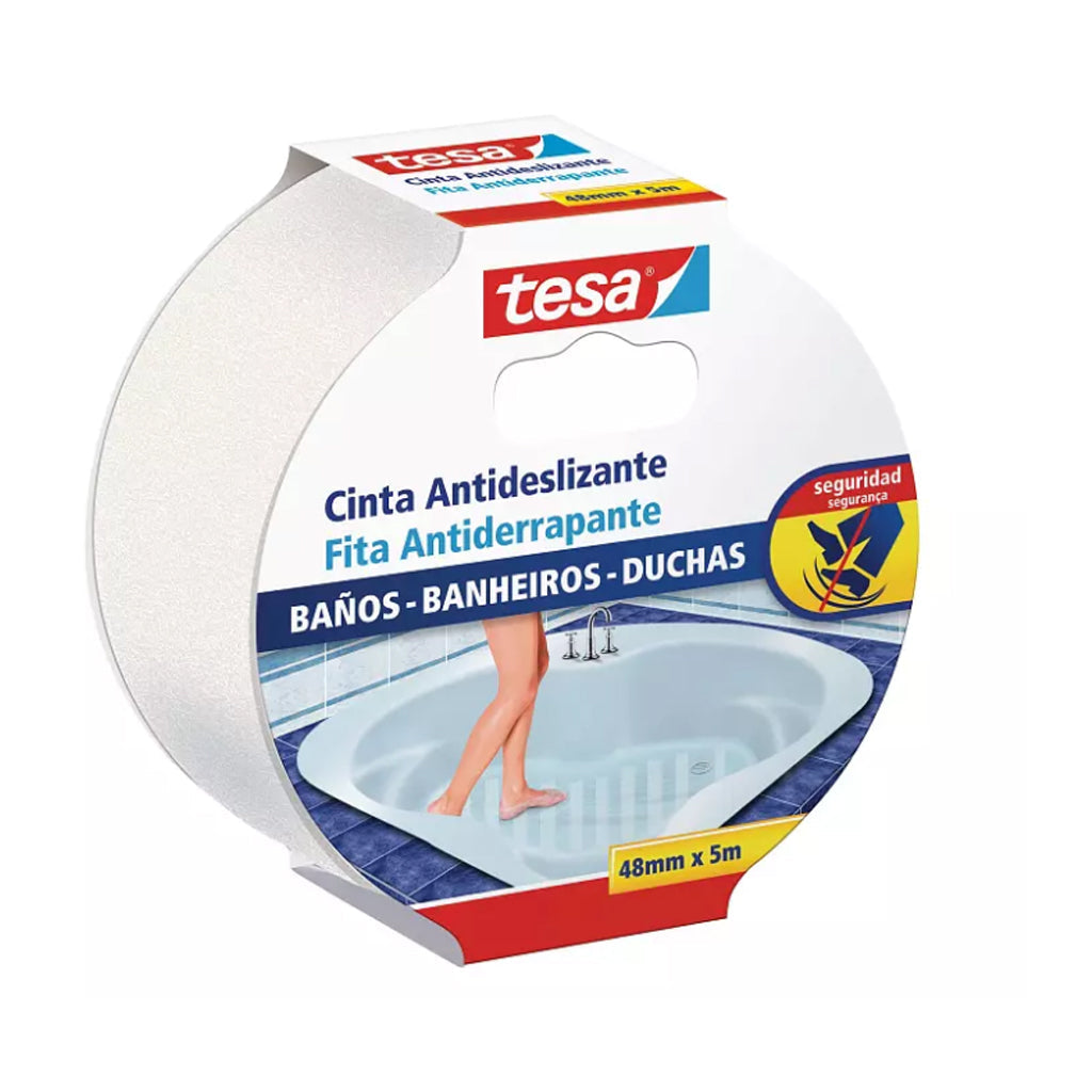 Cinta Antideslizante para Baños Transparente 5 m x 48 mm - Tesa