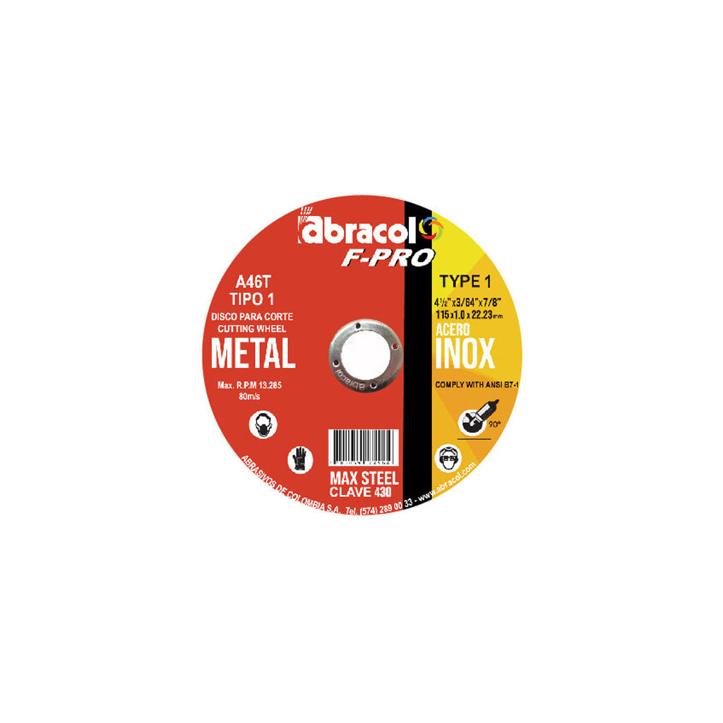 Disco Tipo 1 4-1/2 x 3/64 Max Steel F-Pro - Abracol