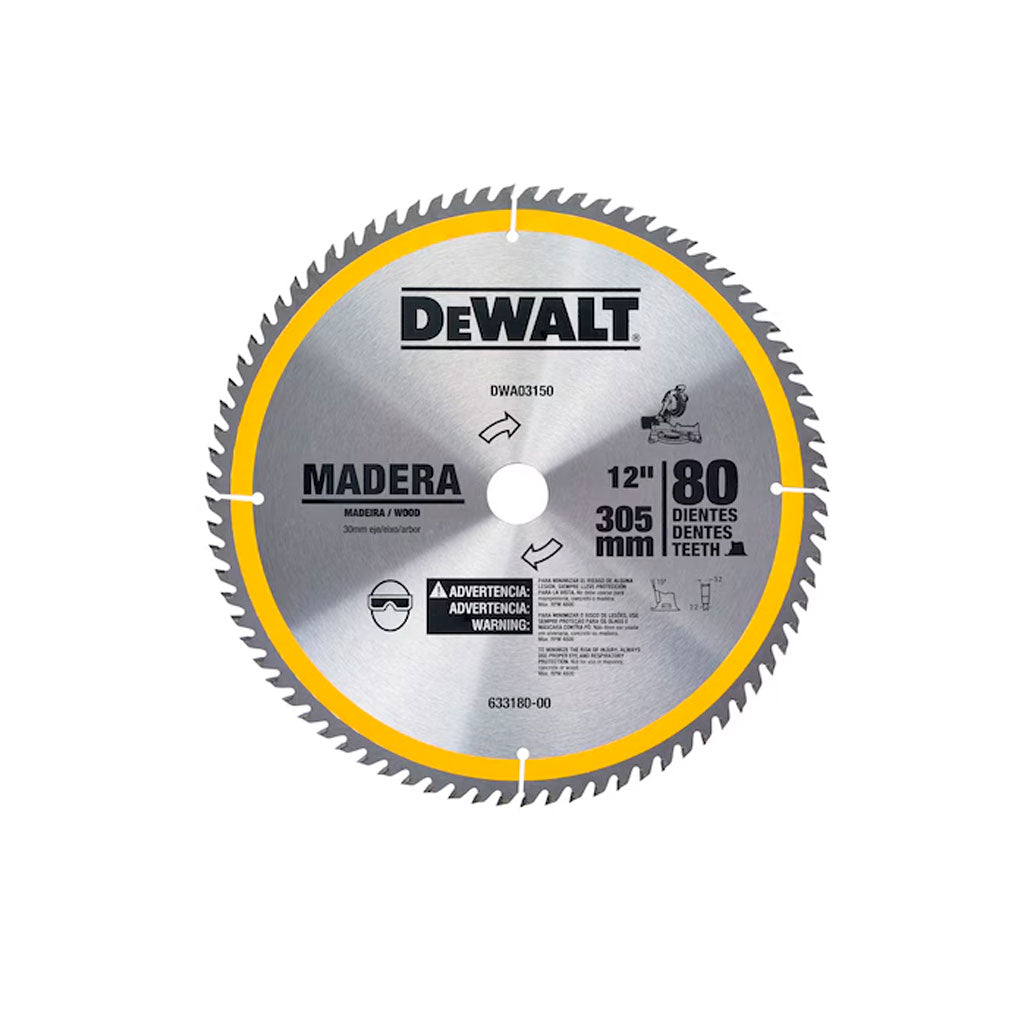 Hoja Sierra DWA03150  Corte Transversal de 12" x 80 Dientes - Dewalt