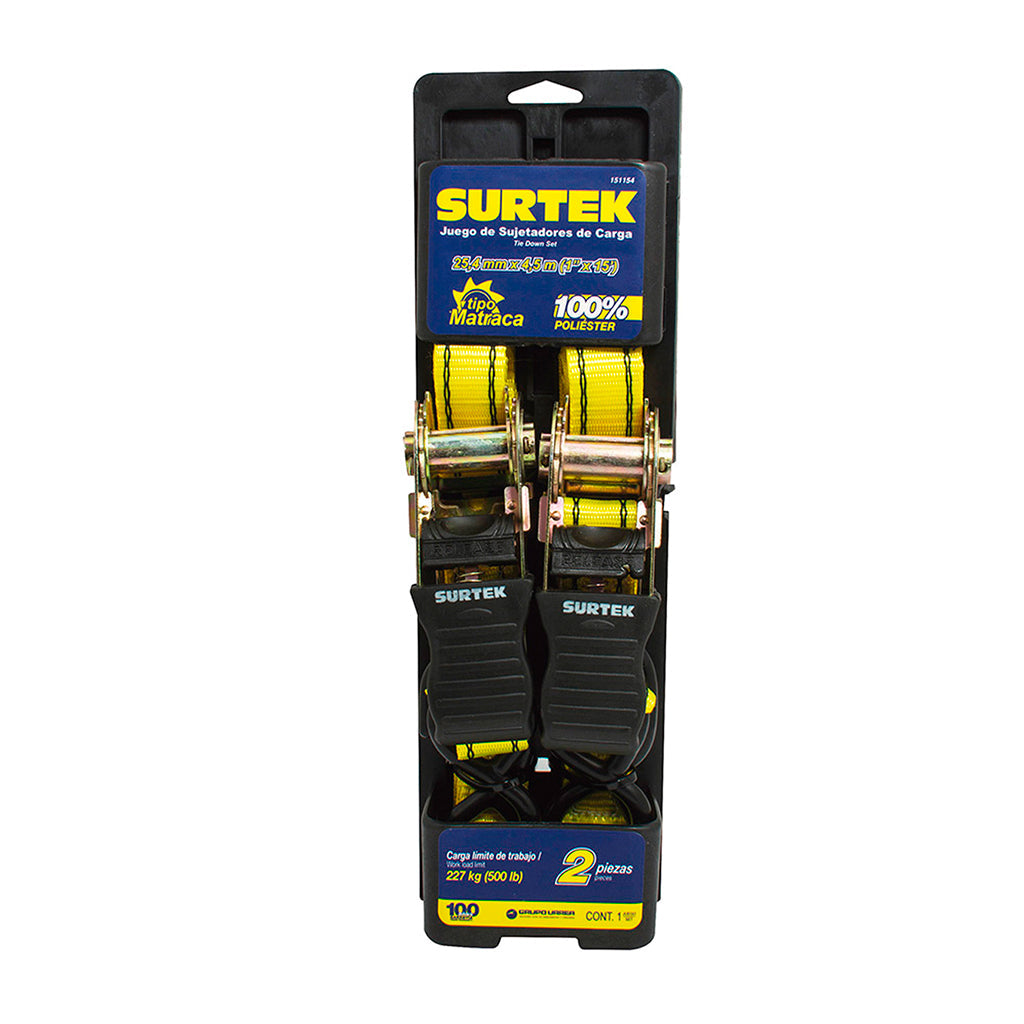Juego de 2 sujetadores Tipo Matraca 1" x 4.5 mts - Surtek